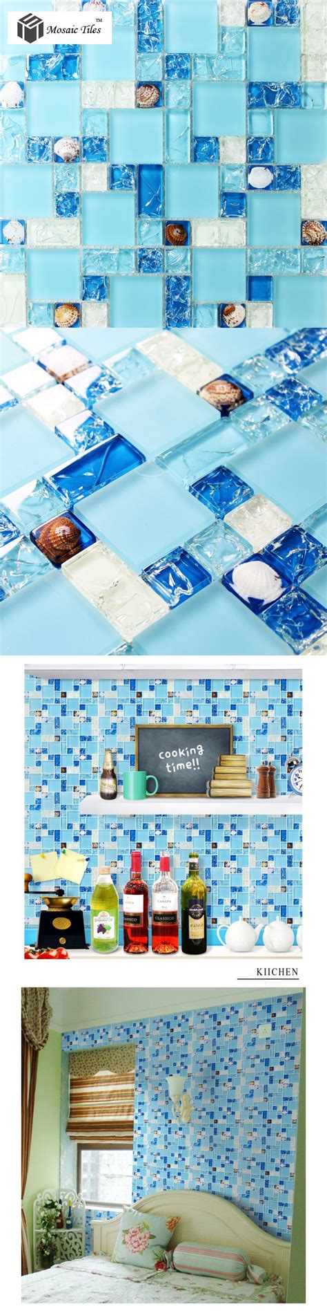 Tst Glass Conch Tiles Sea Blue Glass Tile Bathroom Wall Mirror Deco Mesh Mosaic Art Kitchen