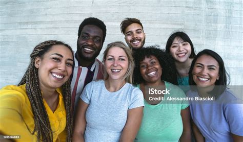Group Multiracial Friends Having Fun Outdoor Happy Mixed Race People