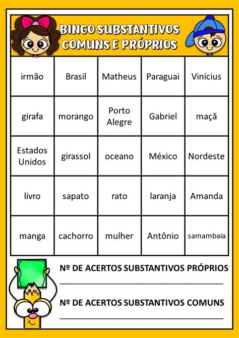 Bingo Dos Substantivos Comuns E Pr Prios Clube Das Atividades
