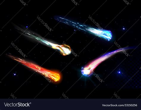 Falling Comets Asteroids Or Meteors With Flame Vector Image