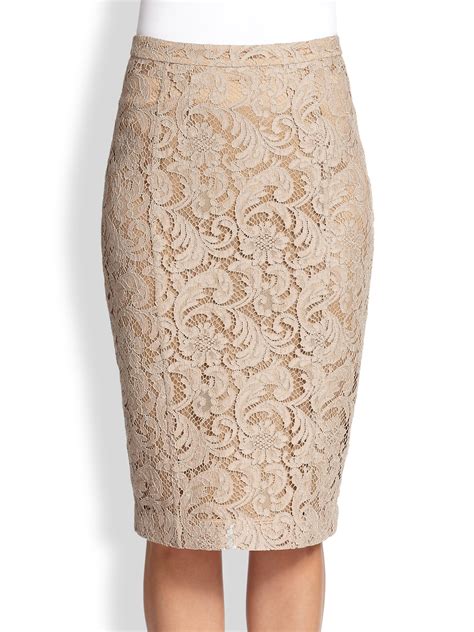 Lyst Burberry Lace Pencil Skirt In Natural