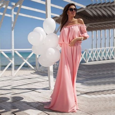 Off Shoulder Chiffon Long Dress On Luulla