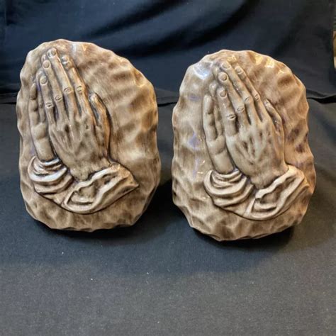 Vintage Praying Hands Bookends Universal Statuary Ceramic 1965 2200