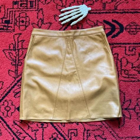 Bar Iii Brown Faux Leather Mini Skirt With Pockets Depop