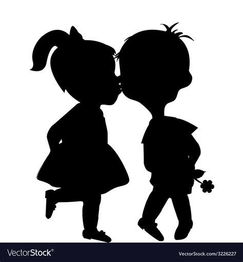 Cartoon Boy And Girl Silhouettes Kissing Vector Image