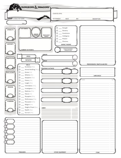 Printable character sheet 5e