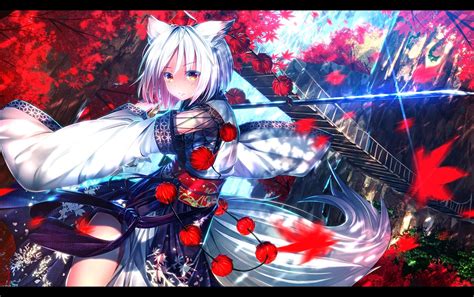 1166264 White Hair Anime Anime Girls Touhou Katana Inubashiri