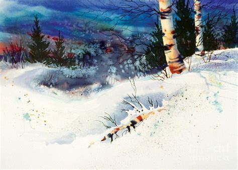 Blue Sky Birch By Teresa Ascone Teresa Ascone Watercolor Winter