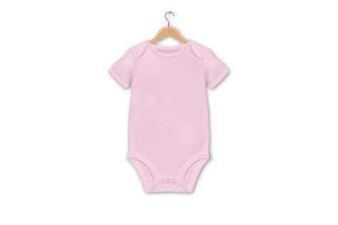 Vector Realistic Pink Blank Baby Bodysuit Template On A Hanger Mockup