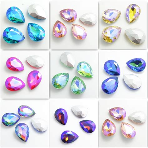 Wholesale Color AB 15pcs Crystal Glass Rhinestones Teardrop Faceted