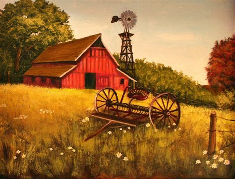 Barn Windmill And Rake By Carol Severn Painting Rural Landscape Art