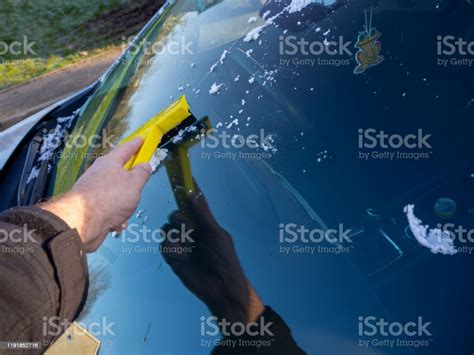 Man Scraping Ice Off Car Window Stock Photo Download Image Now De