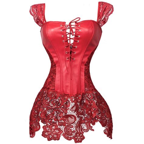 Florata Faux Leather Overbust Sexy Lace Corsets Bustiers Dresses Women