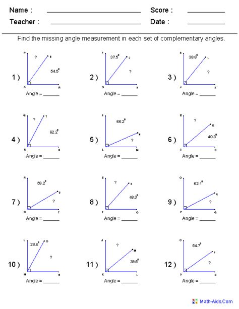 Complementary And Supplementary Angles Worksheet Pdf Grade 5