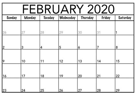 Editable February Calendar 2020 Calendar Printables February