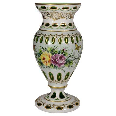 Bohemian Overlay Glass Vase W Expertly Painted Birds And Flowers C 1890 At 1stdibs