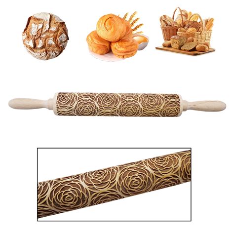 Christmas Wooden Rolling Pins Engraved Embossing Rolling Pin With