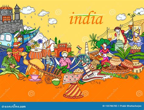 Indian Collage Illustration Showing Culture Tradition And Festival Of India Stock Vector
