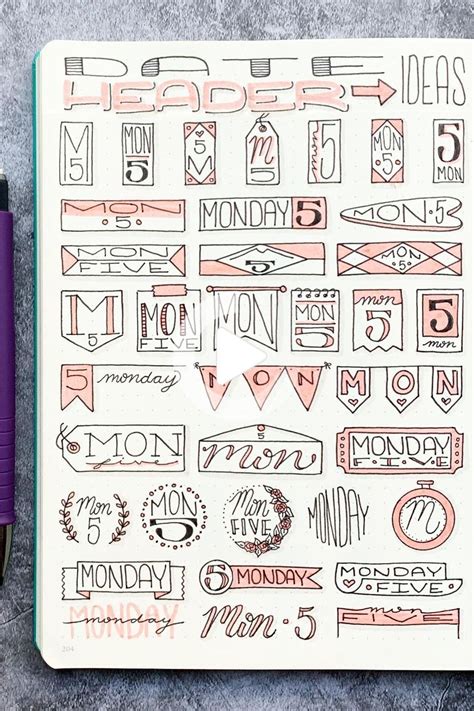 How To Draw Journal Date Headers Bullet Journal Lettering Ideas