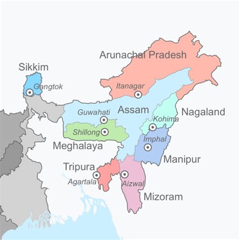 Names And Capitals Of North East States Of India The North East India