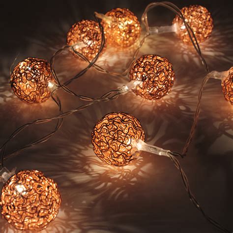 10 Led Rose Gold Woven Copper Ball String Lights Battery Operated