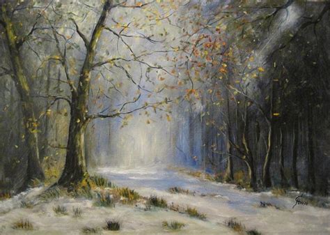 Winter Forest Road Painting By Jiri Chmelar Fine Art America