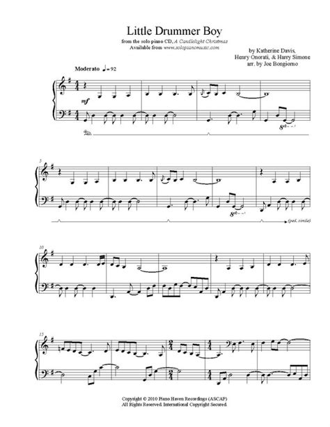 The little drummer boy christmas sheet music trumpet sheet. Little Drummer Boy - sheet music PDF - Joe Bongiorno - Shigeru Kawai solo piano artist - composer