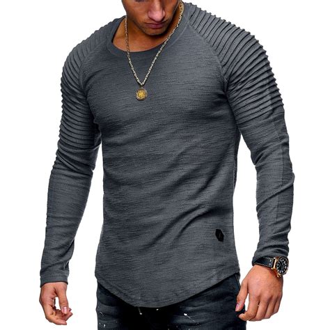 Mens Long Sleeve Muscle Slim T Shirt Solid Color Fit Fitness Tops