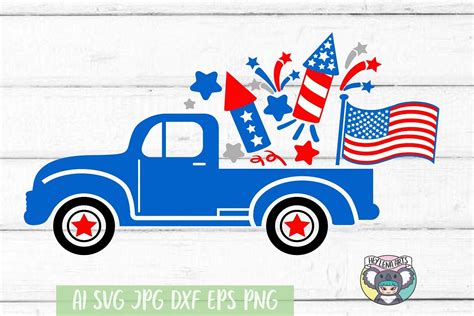4th of July svg, USA, Truck svg, Cricut Cut Files, dxf (606813) | Cut