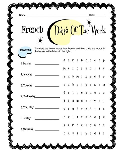 French Days Of The Week Worksheet Packet Made By Teachers