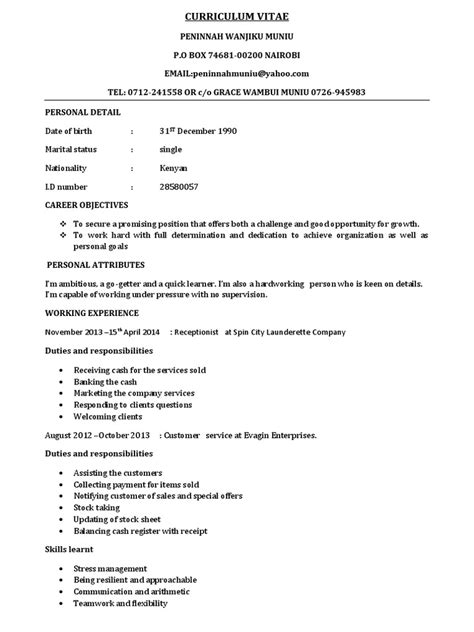 Best cv samples for fresh graduates resume curriculum vitae example. My updated CV (1) | Kenya | College