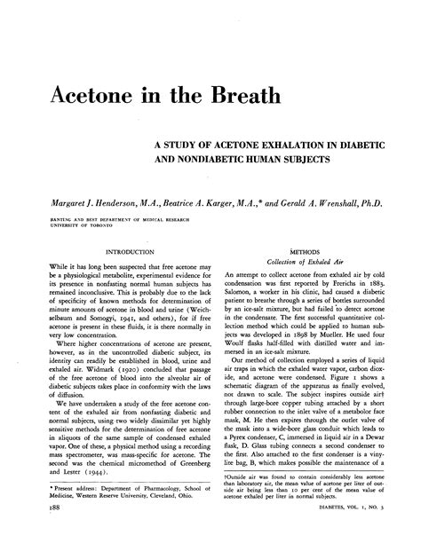 Acetone In The Breath A Study Of Acetone Exhalation In Diabetic And