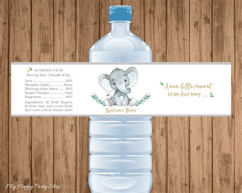 Elephant Water Bottle Labels Printable Elephant Baby Shower Etsy