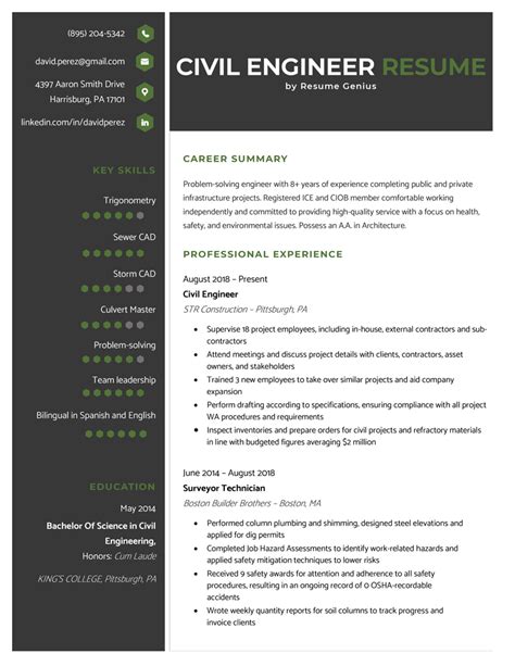 Civil Engineer Resume Example And Writing Tips