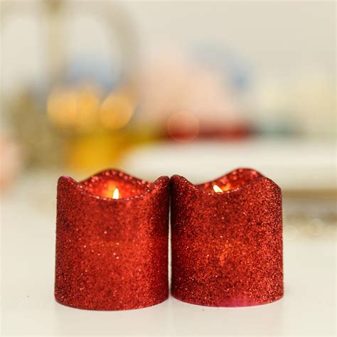 Red Glitter Flameless Candles Led Battery Operated Votive Candles