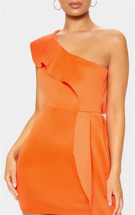 Bright Orange Scuba One Shoulder Dress Prettylittlething