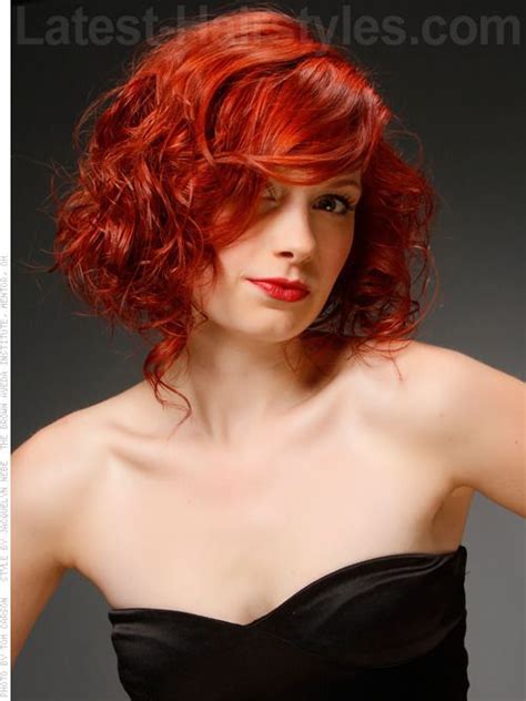 Red Gorgeous Curly Fun Bob With Bangs Would Not Make The Tail As Long