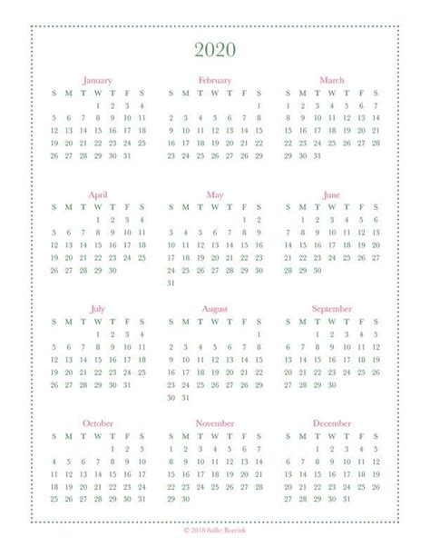 Free Printable Year At A Glance Calendar 2020 Free Printable Calendar