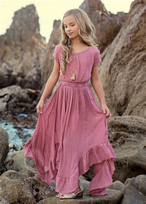 Briley Dress In Dusty Rose Boho Maxi Dress Girls Maxi Dresses Dresses For Tweens