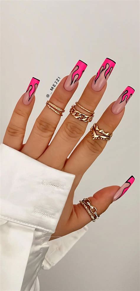 50 Trendy Summer Nail Colours And Designs Hot Pink Flame Tip Nails