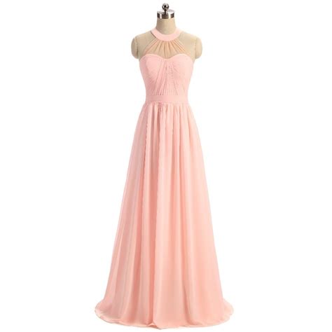 A Line Floor Length Pink Bridesmaid Dress