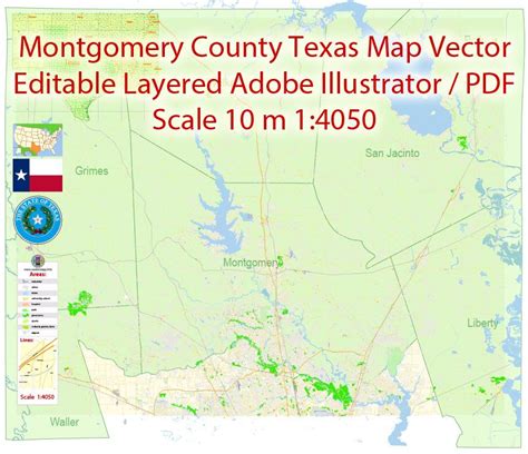 Montgomery County And Nearest Map Vector Texas Exact City Plan Detailed