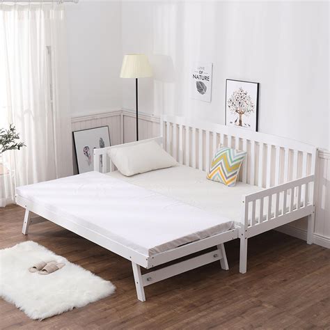 Madrid Single White 3ft Wooden Day Bed With Pull Out Trundle Guest Bed