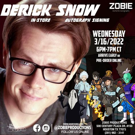 Derick Snow In Store Autograph Signing Tickets At Zobie Headquarters In