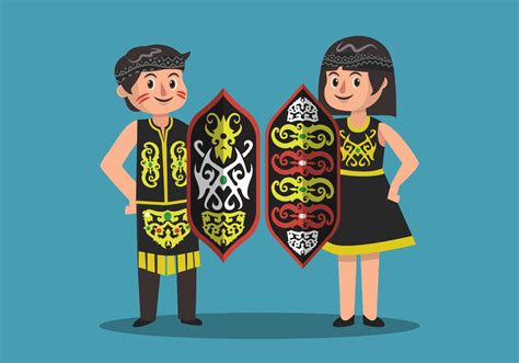Dayak Man And Woman With Shield Vector Llustration 171940 Vector Art At