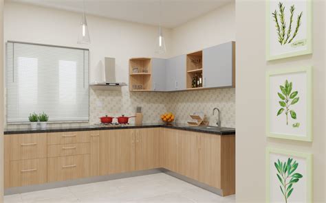 Muted Shade L Shaped Modular Kitchen India Homelane