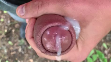 Close Up Look On Glans With Precum And Close Up Cum