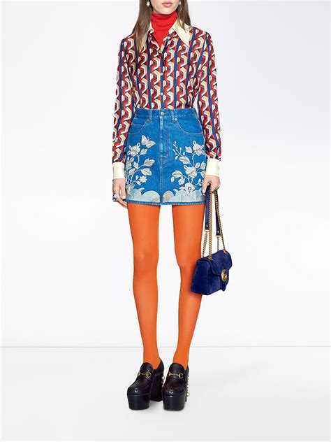 Gucci Embroidered Denim Mini Skirt Farfetch