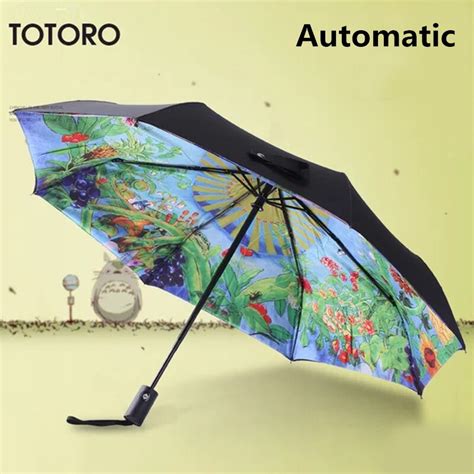 Creative Totoro Umbrella Sun And Rain Promotion Automatic Cartoon Cat Umbrella 3 Folding
