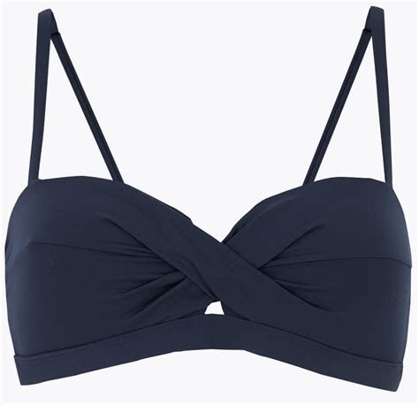 Marks And Spencer Size 14 Navy Blue Multiway Padded Bandeau Bikini Top